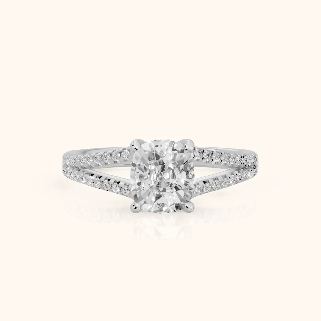 Bague de Fiançailles Solitaire Diamant Coussin en Or Blanc Eternal Embrace