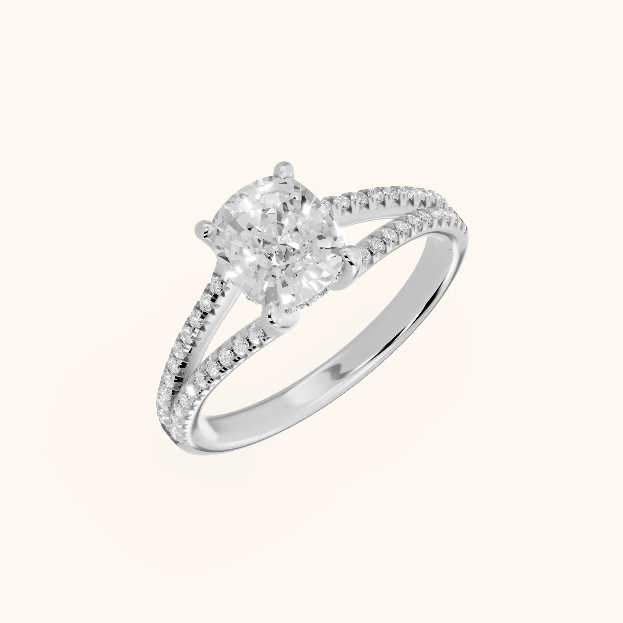 Bague de Fiançailles Solitaire Diamant Coussin en Or Blanc Eternal Embrace
