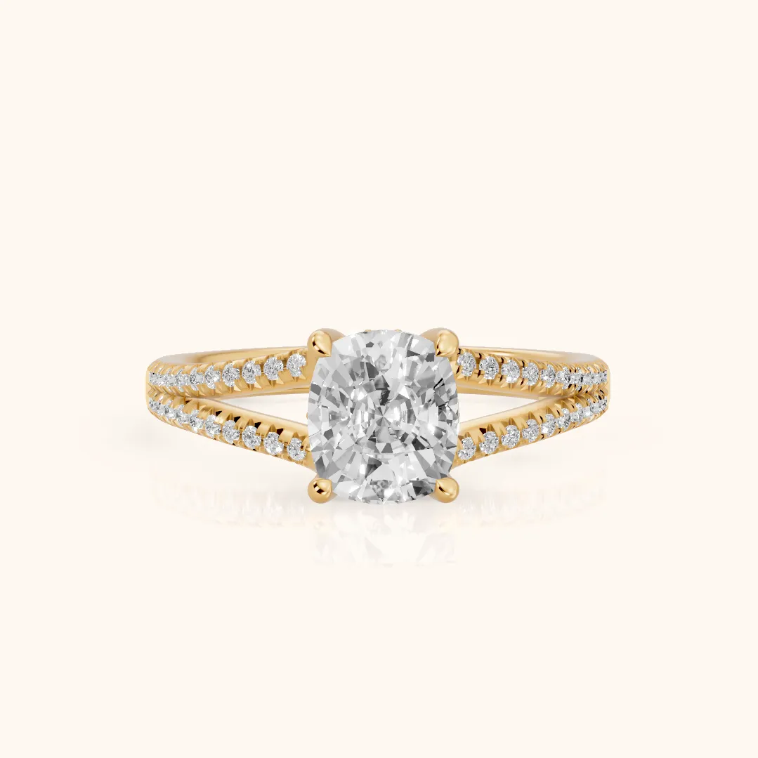 Bague de Fiançailles Solitaire Diamant Coussin Eternal Embrace en Or Jaune