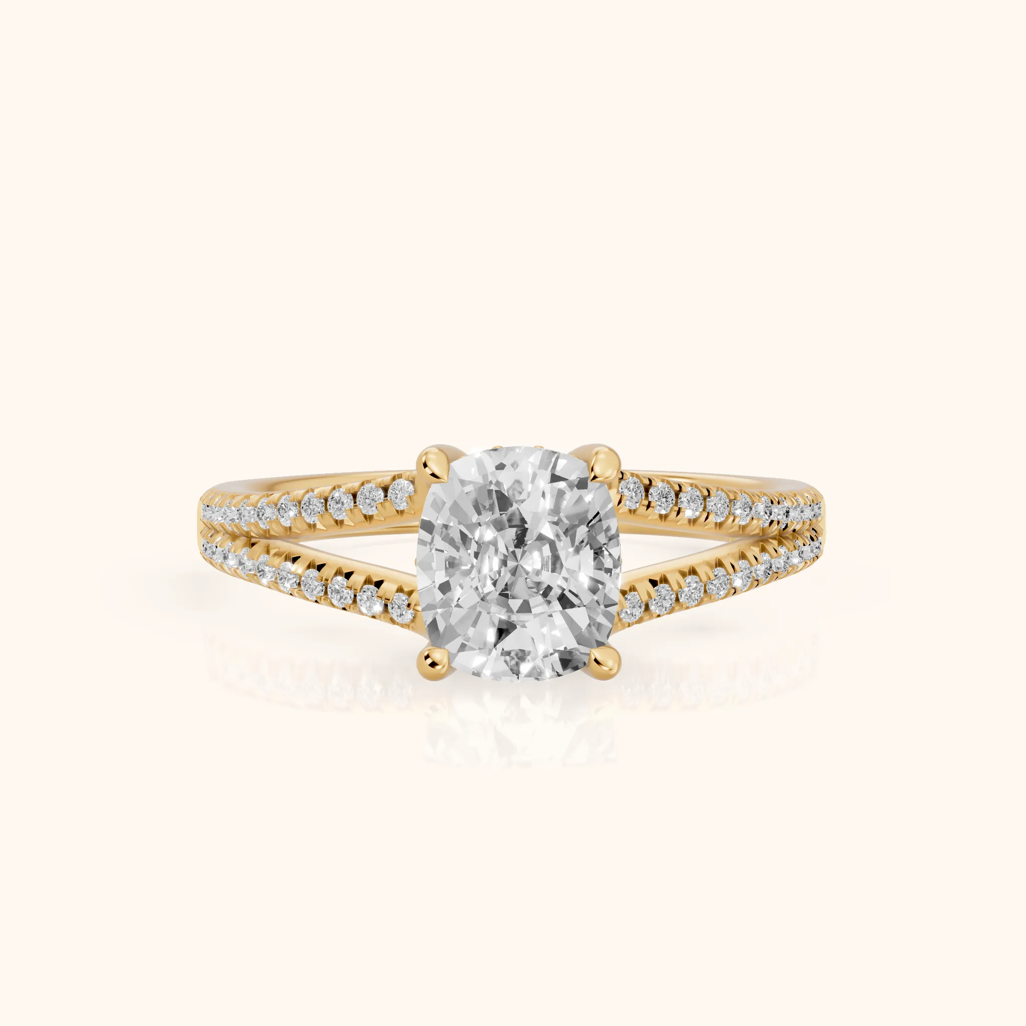 Eternal Embrace Solitaire Cushion Diamond Engagement Ring in Yellow Gold — view 1