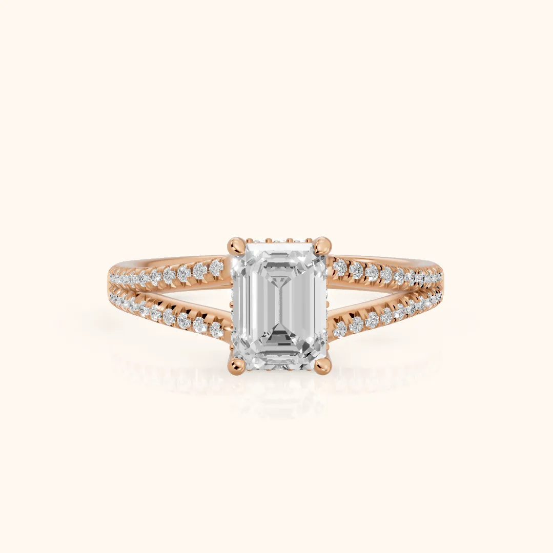 Eternal Embrace Solitaire Emerald Diamond Engagement Ring in Rose Gold