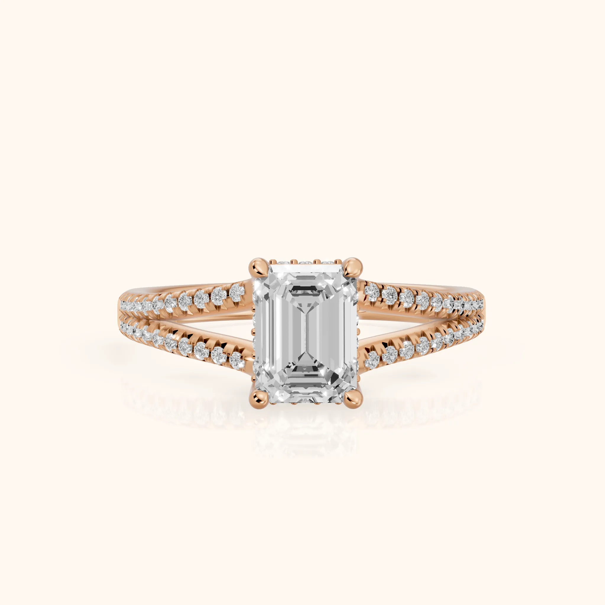 Eternal Embrace Solitaire Emerald Diamond Engagement Ring in Rose Gold — view 1