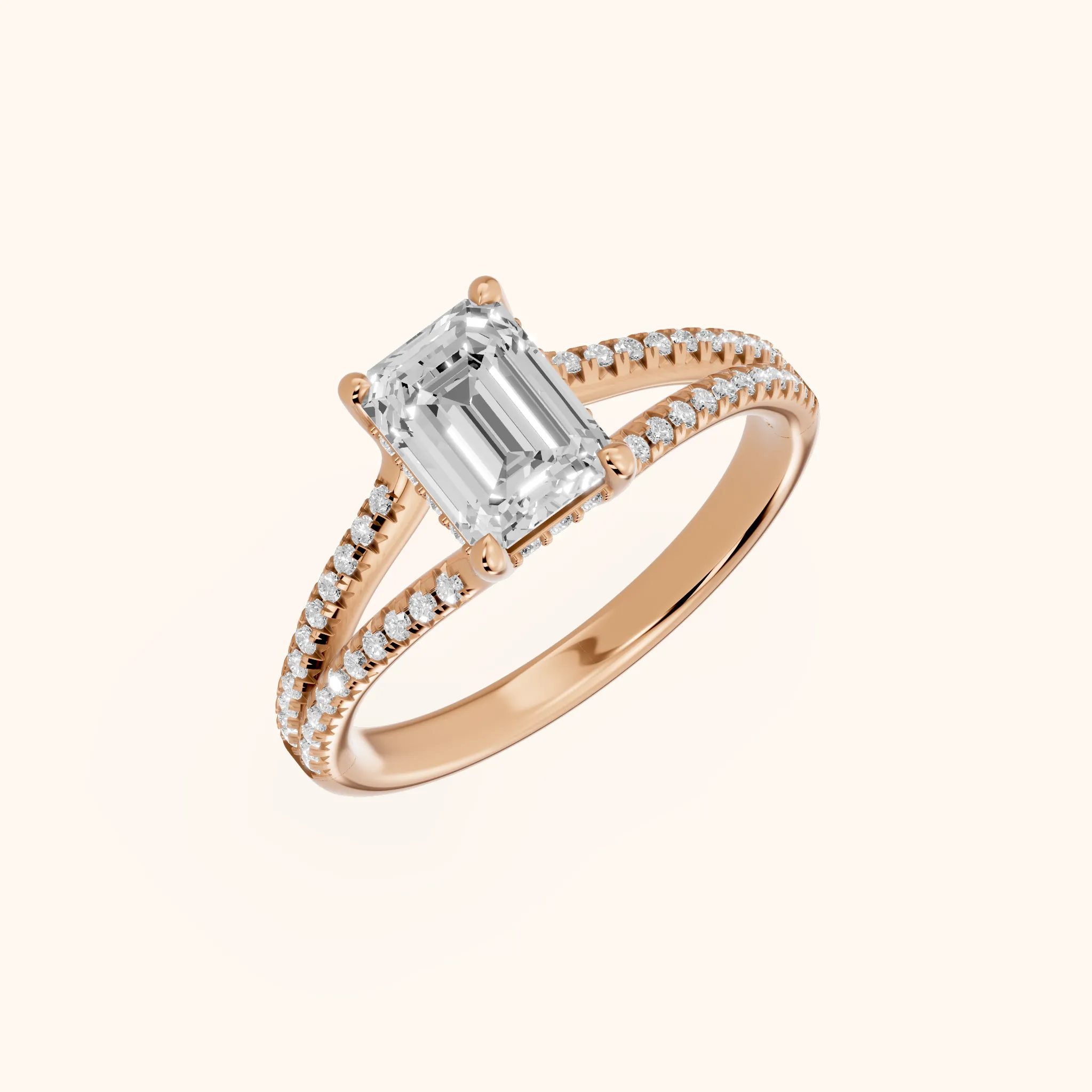 Eternal Embrace Solitaire Emerald Diamond Engagement Ring in Rose Gold