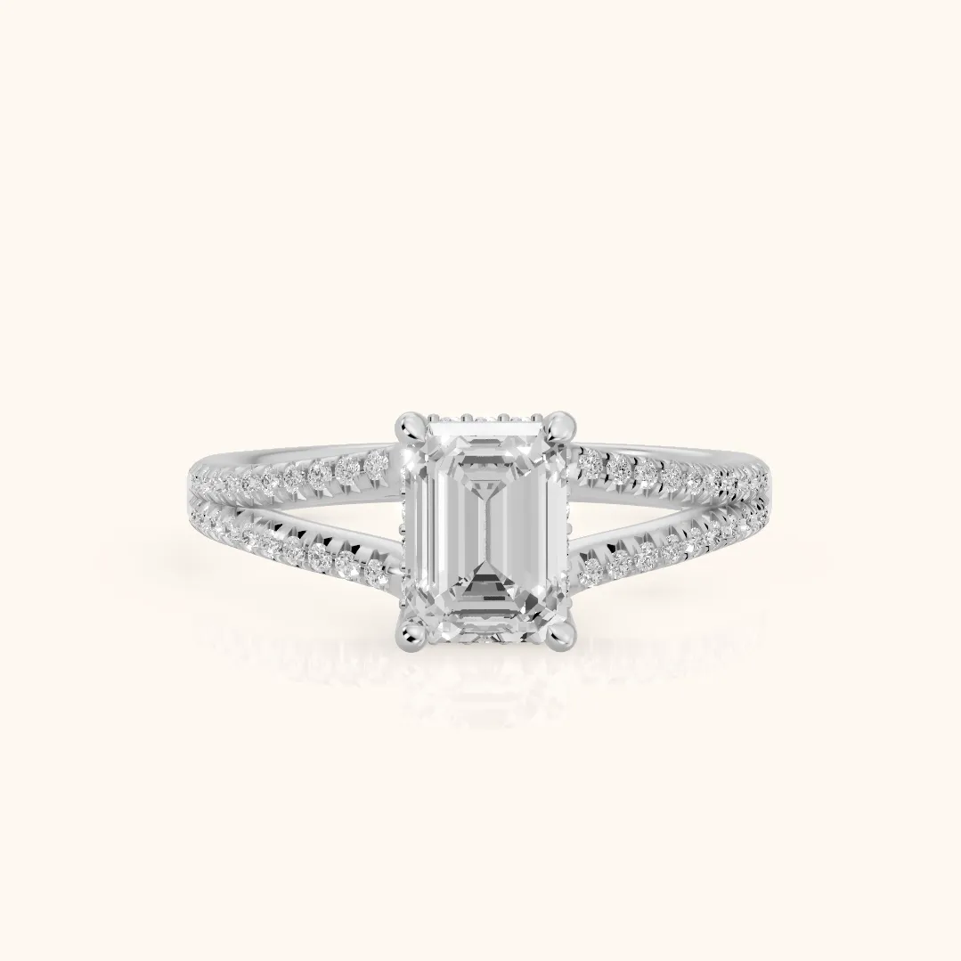 Bague de Fiançailles Solitaire Émeraude et Diamant Éternel Amour en Or Blanc