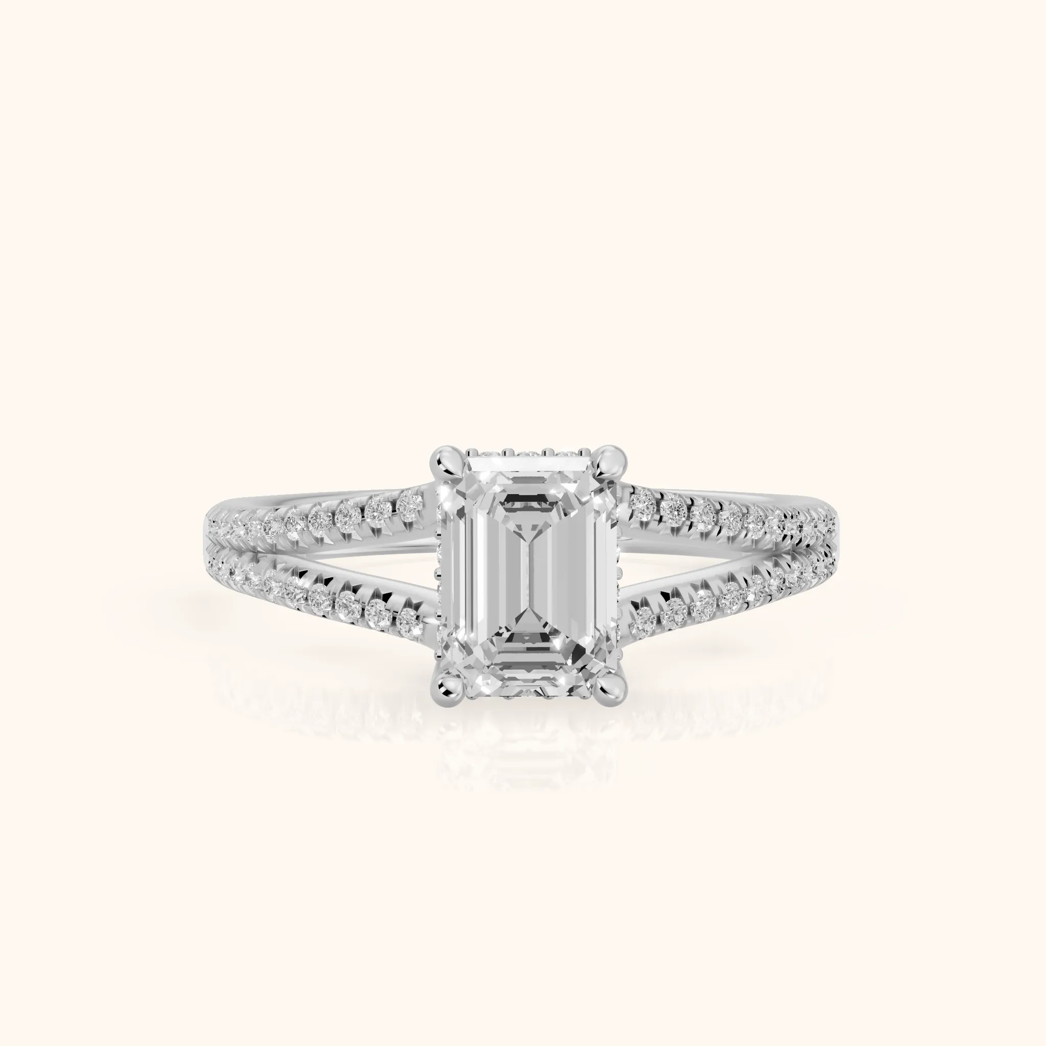 Eternal Embrace Solitaire Emerald Diamond Engagement Ring in Silver — view 1