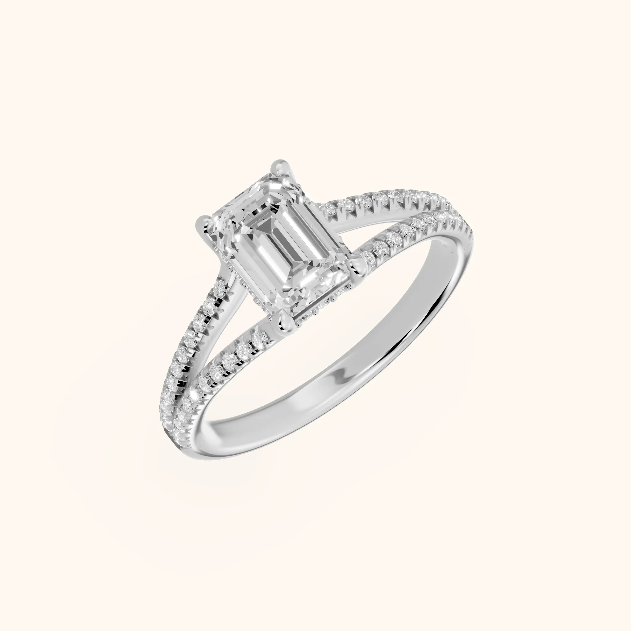 Bague de Fiançailles Solitaire Émeraude et Diamant Éternel Amour en Or Blanc