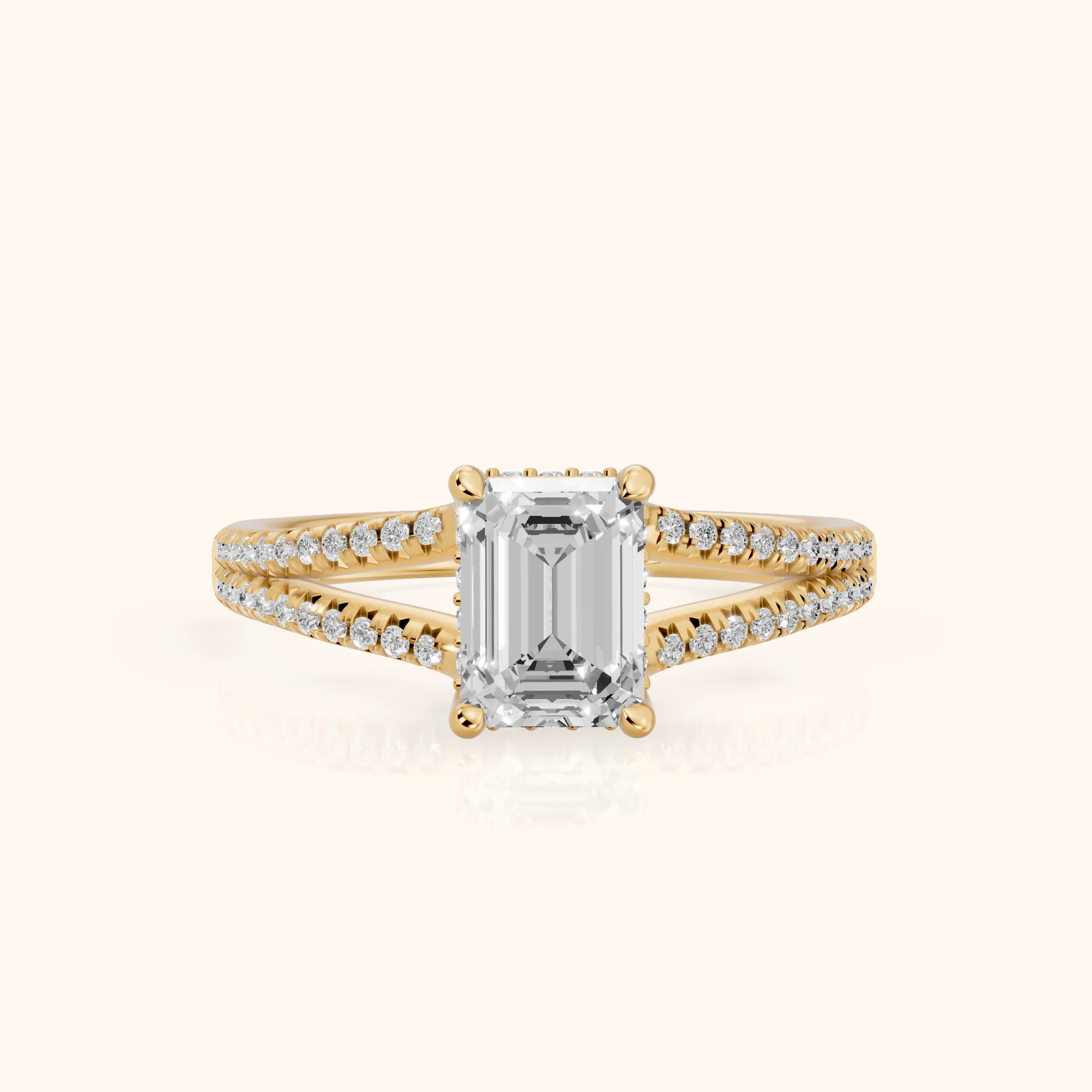 Eternal Embrace Solitaire Emerald Diamond Engagement Ring in Yellow Gold — view 1