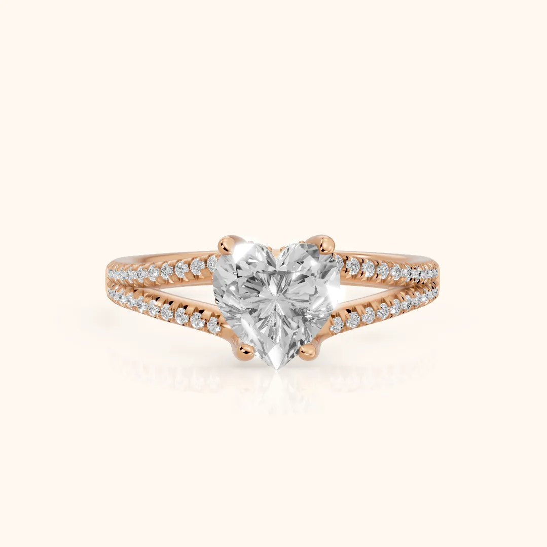 Bague de Fiançailles Solitaire Cœur Diamant Éternel Amour en Or Rose
