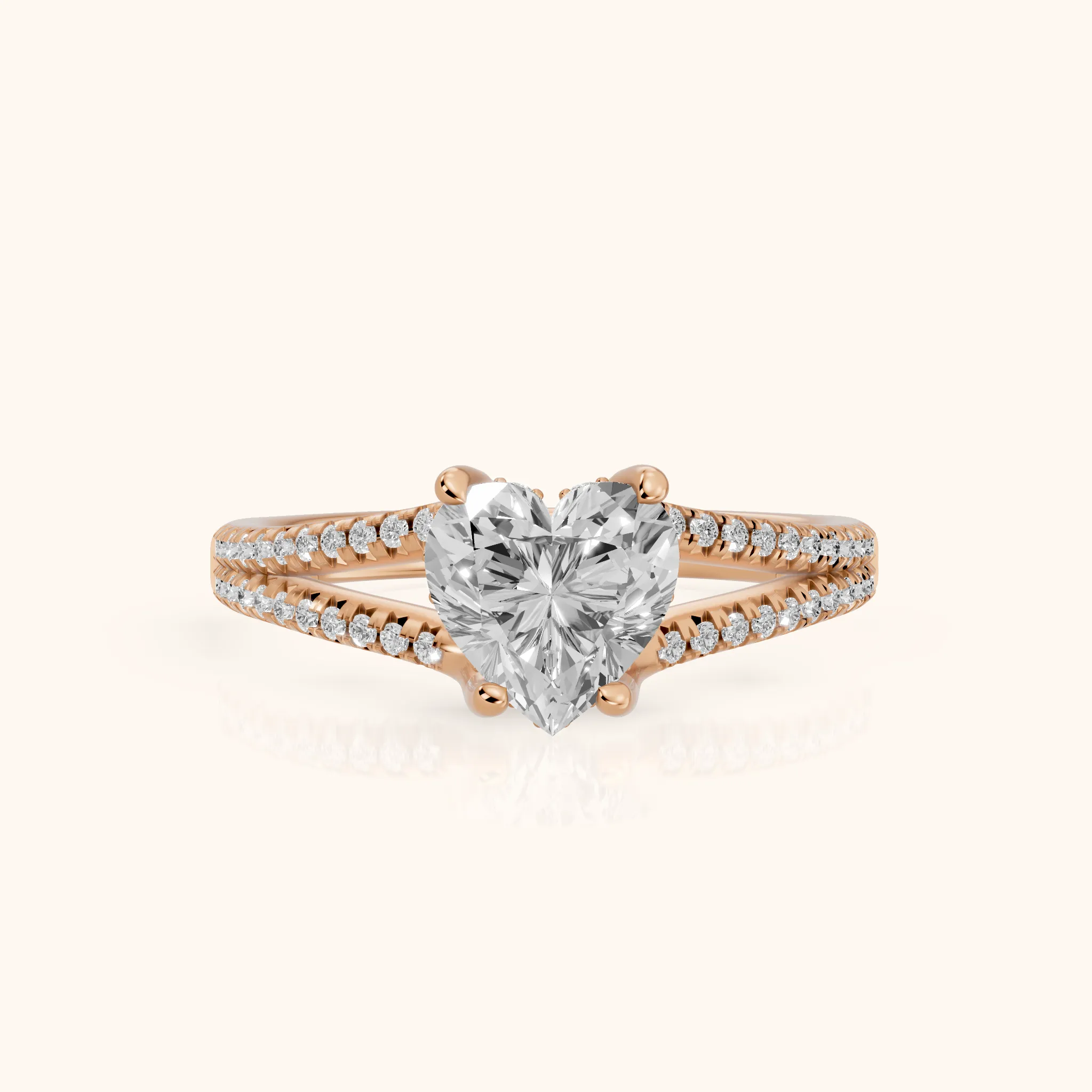 Bague de Fiançailles Solitaire Cœur Diamant Éternel Amour en Or Rose — view 1