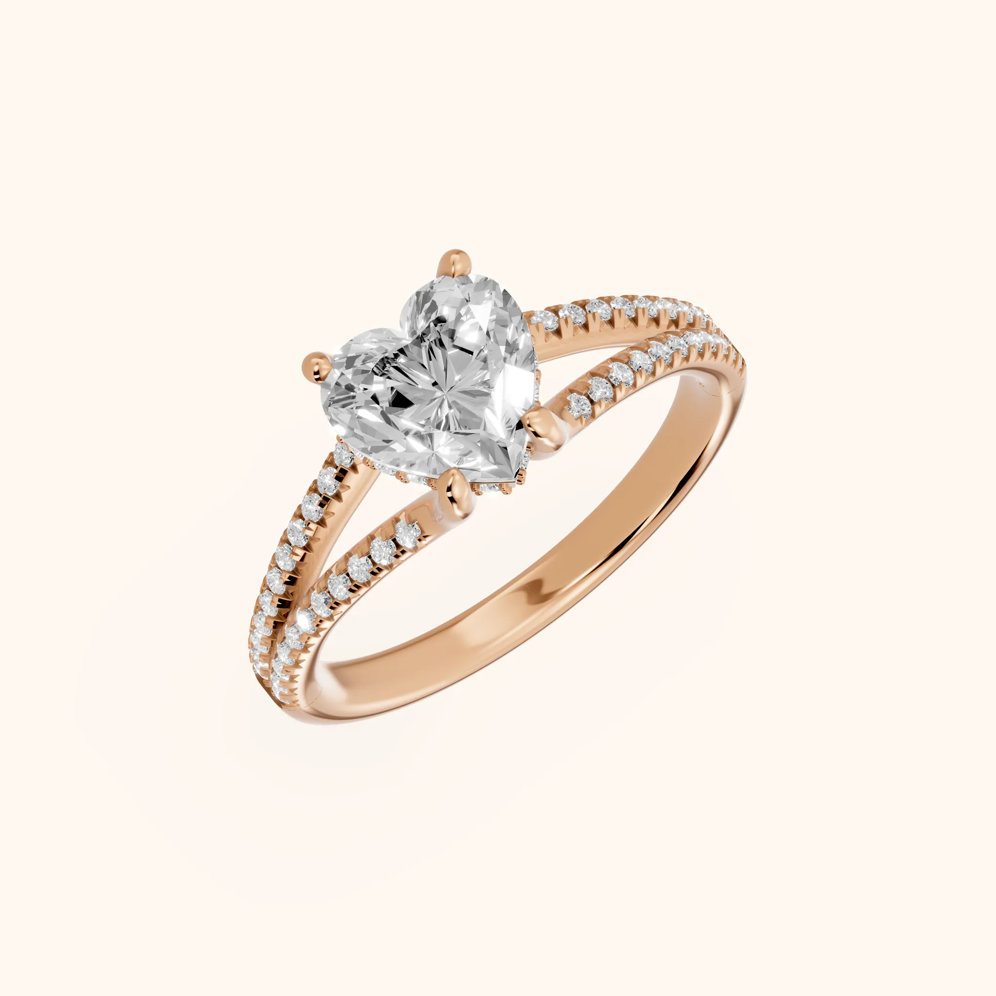 Bague de Fiançailles Solitaire Cœur Diamant Éternel Amour en Or Rose
