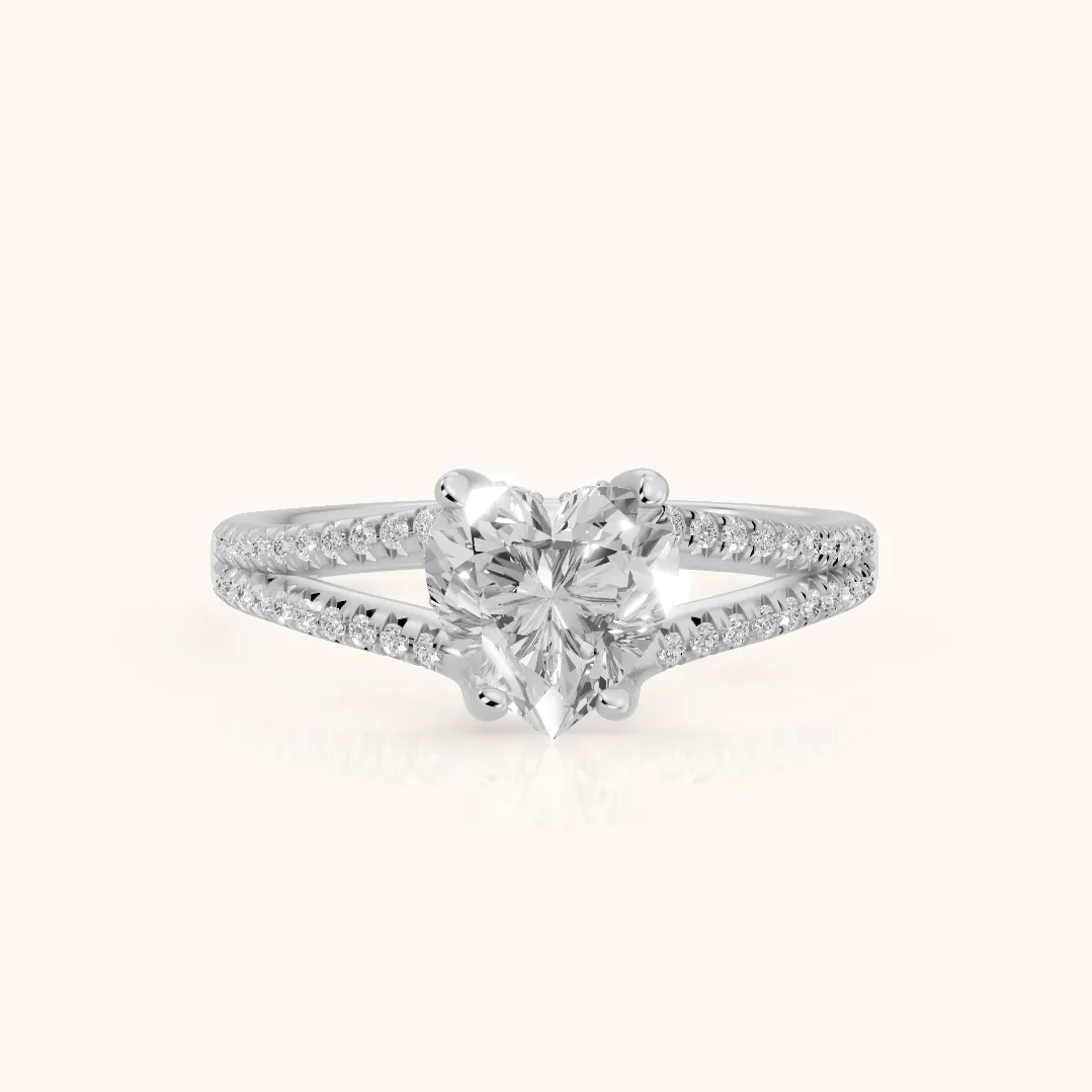 Bague de Fiançailles Solitaire Cœur Diamant Étreinte Éternelle en Or Blanc