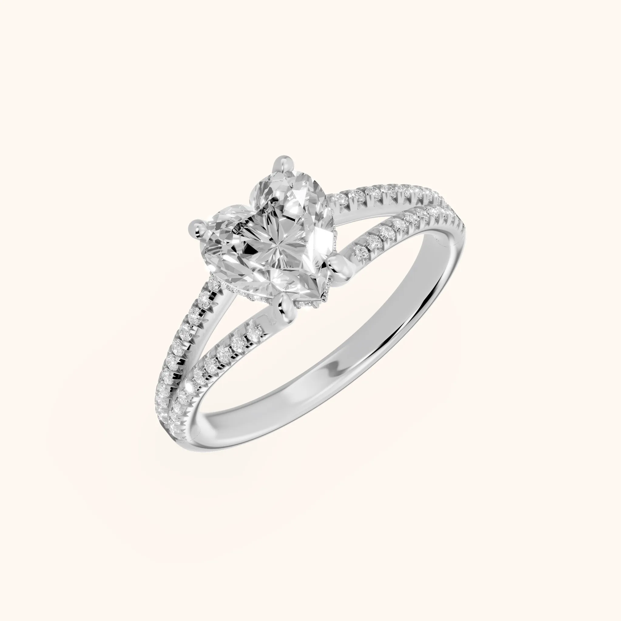 Bague de Fiançailles Solitaire Cœur Diamant Étreinte Éternelle en Or Blanc