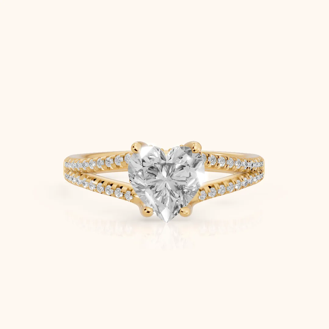Bague de Fiançailles Solitaire Cœur Diamant Étreinte Éternelle en Or Jaune