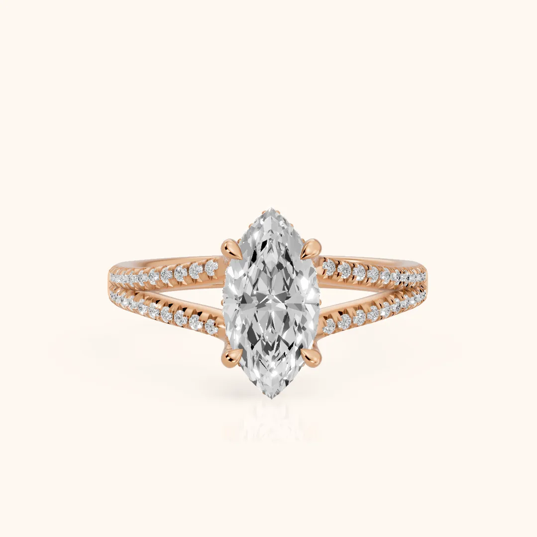 Bague de Fiançailles Solitaire Diamant Marquise "Étreinte Éternelle" en Or Rose