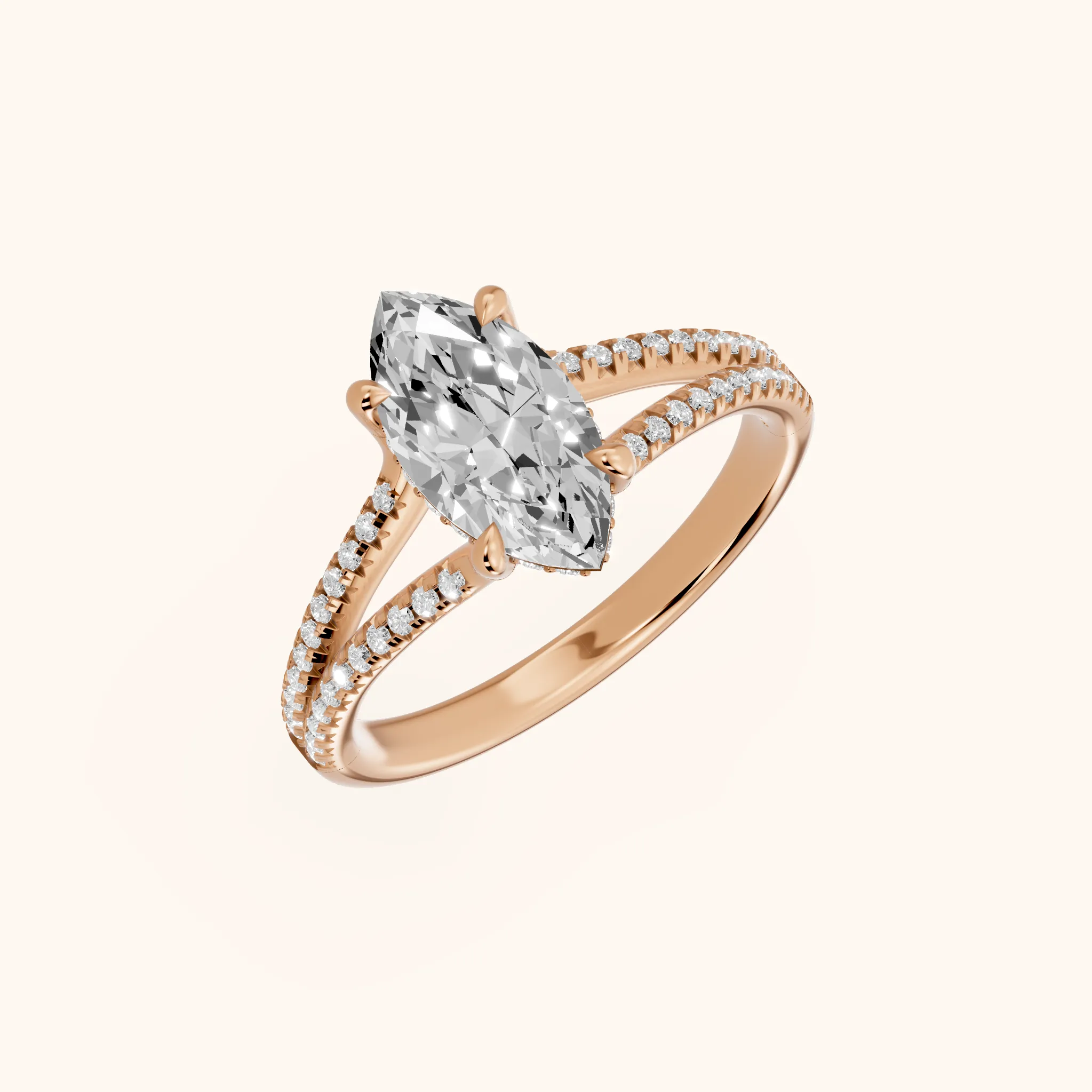Bague de Fiançailles Solitaire Diamant Marquise "Étreinte Éternelle" en Or Rose
