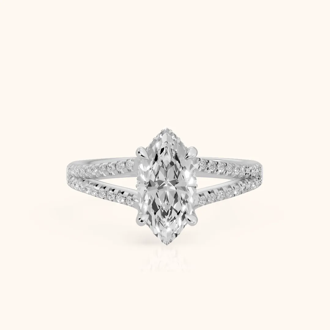Bague de Fiançailles Solitaire Diamant Marquise en Or Blanc Eternal Embrace