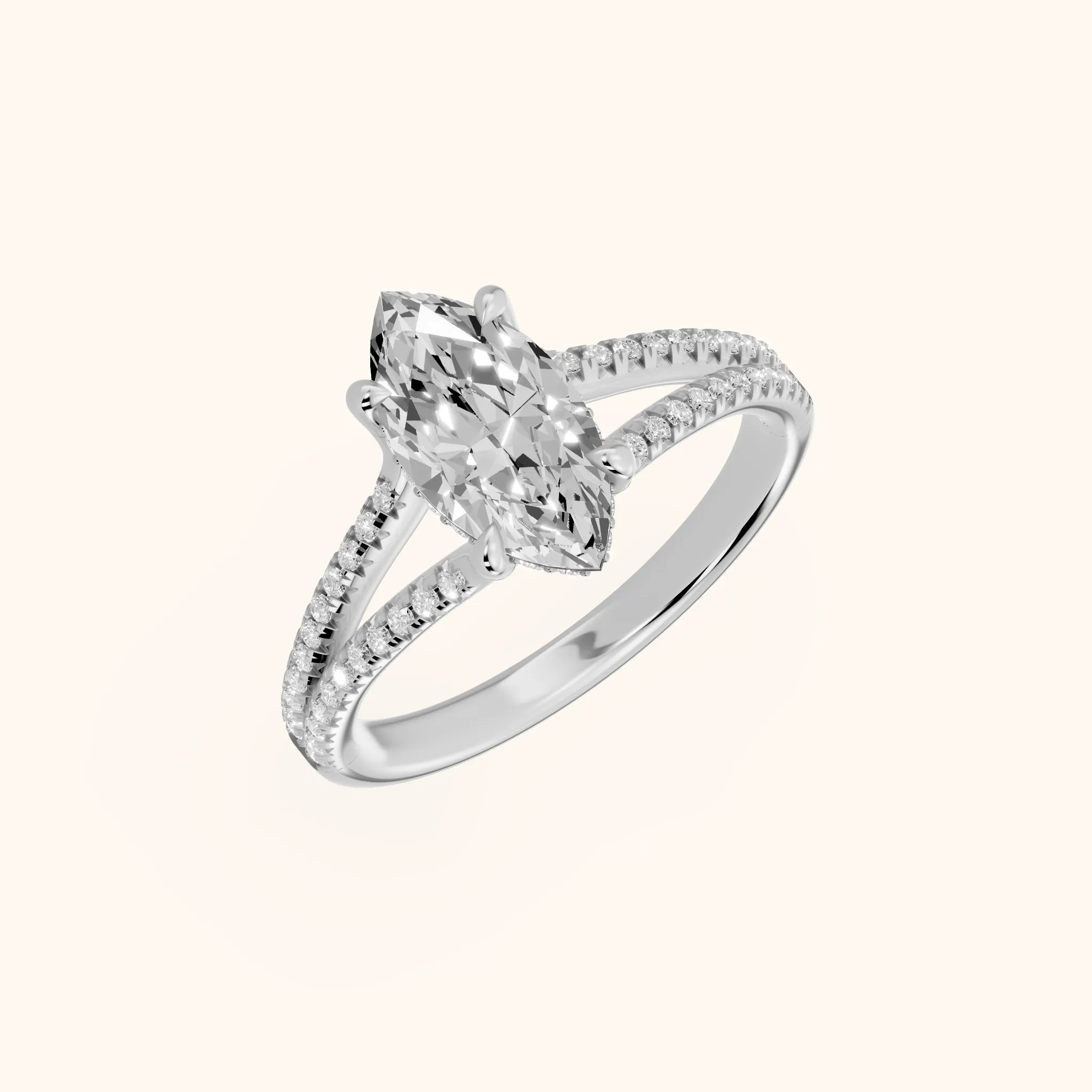 Bague de Fiançailles Solitaire Diamant Marquise en Or Blanc Eternal Embrace