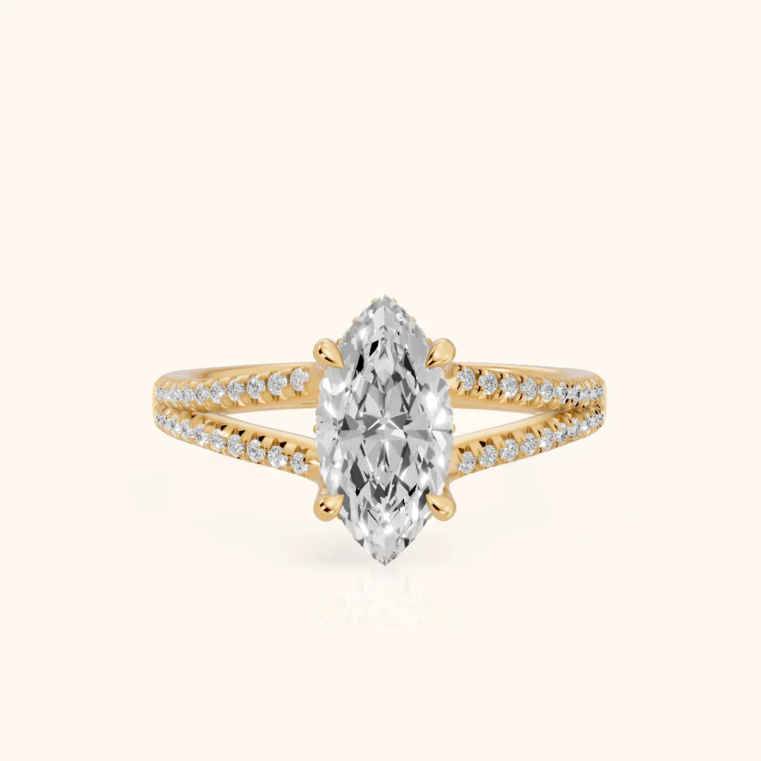 Bague de Fiançailles Solitaire Diamant Marquise Étreinte Éternelle en Or Jaune