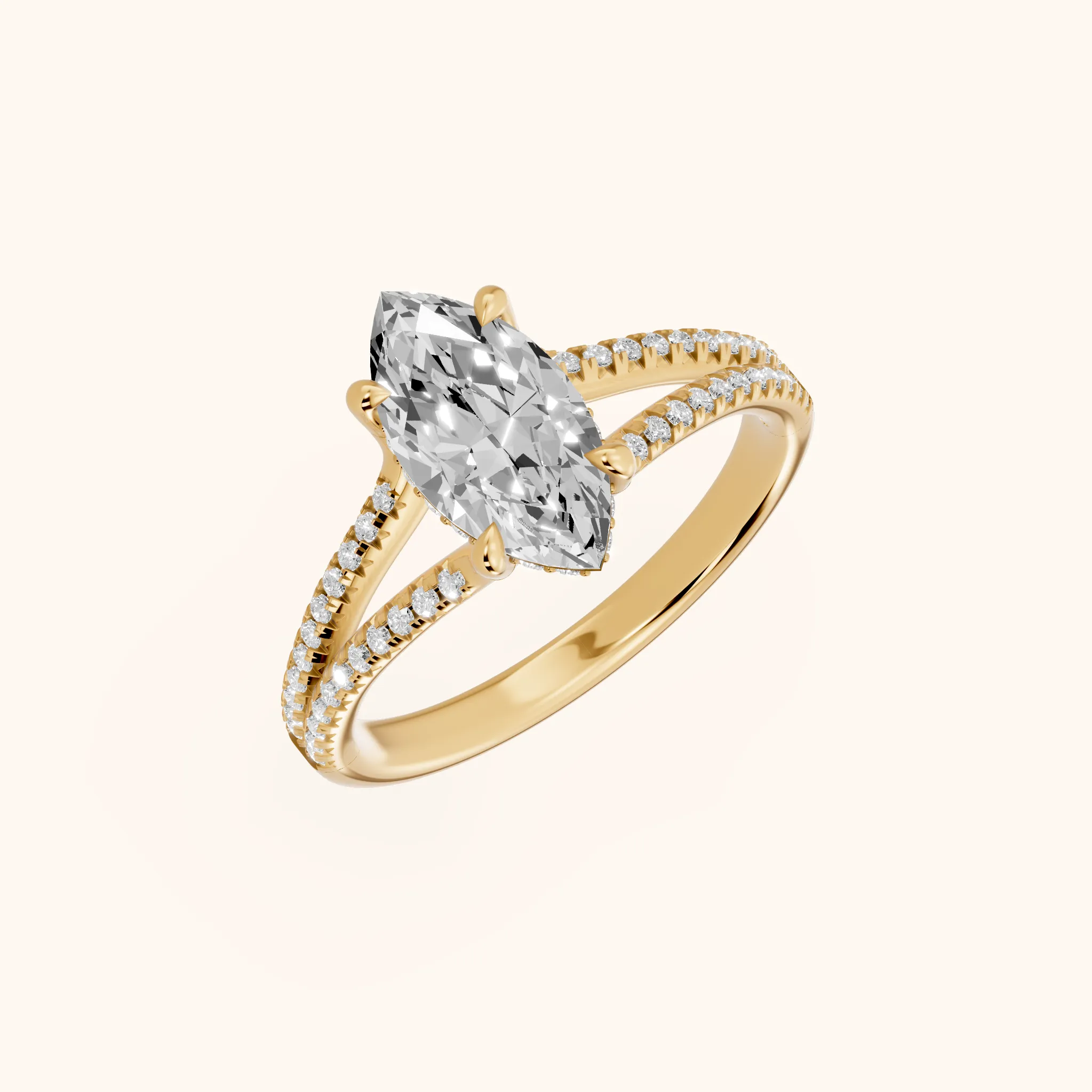Bague de Fiançailles Solitaire Diamant Marquise Étreinte Éternelle en Or Jaune