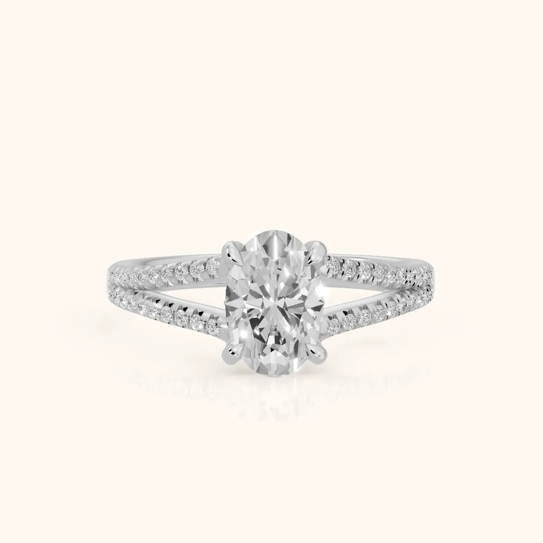 Bague de fiançailles Eternal Embrace Solitaire ovale en diamant et or blanc