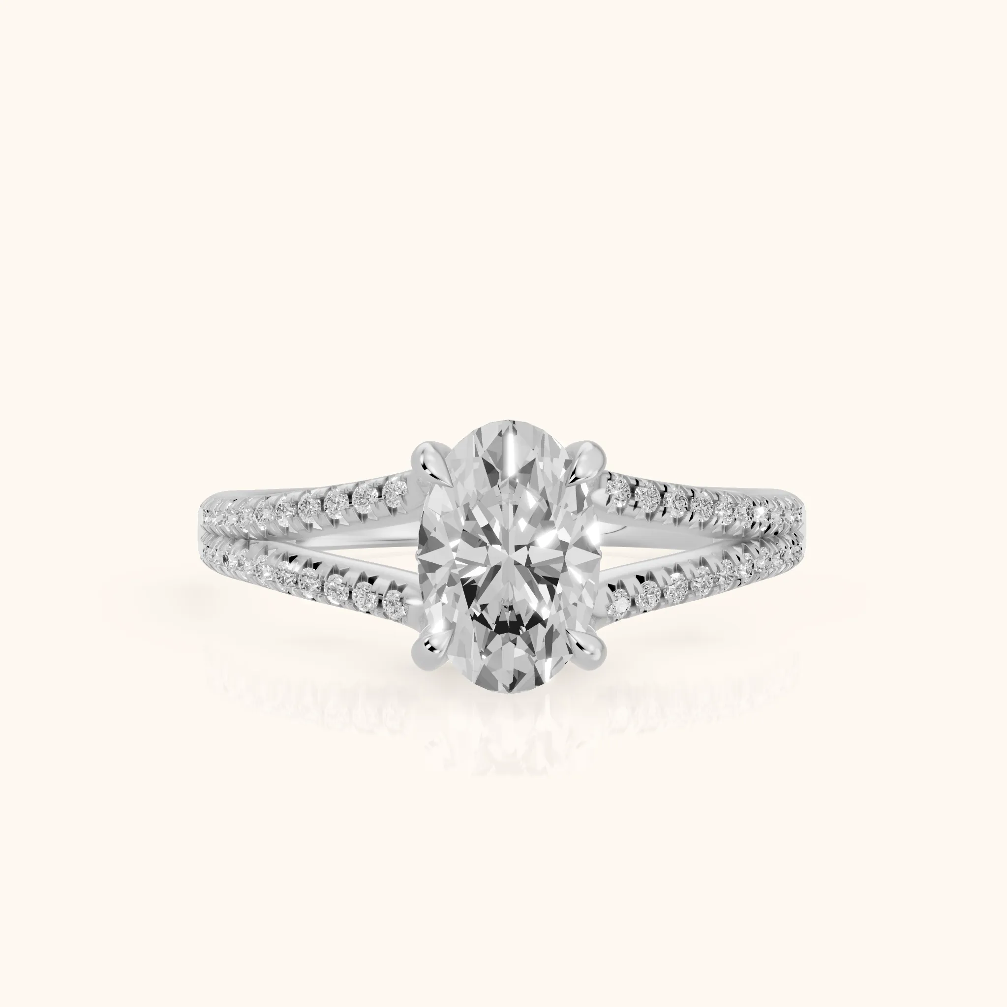 Eternal Embrace Solitaire Oval Diamond Engagement Ring in Silver — view 1