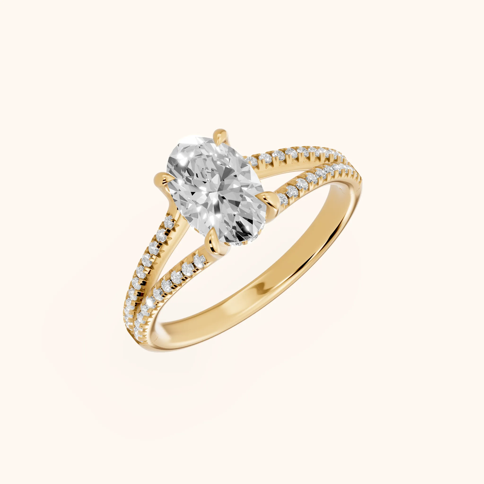 Bague de Fiançailles Solitaire Ovale Diamant « Étreinte Éternelle » en Or Jaune
