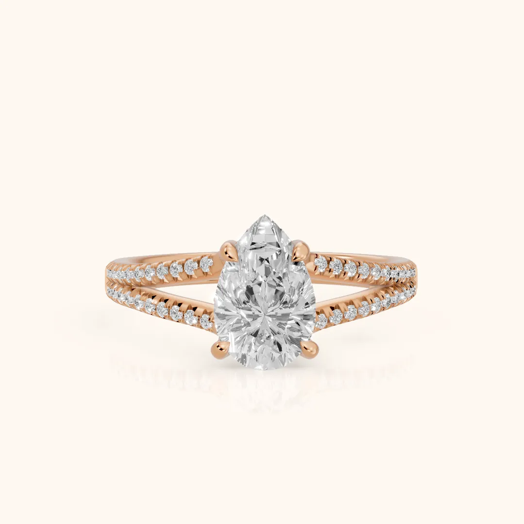 Bague de Fiançailles Solitaire Diamant Poire « Étreinte Éternelle » en Or Rose