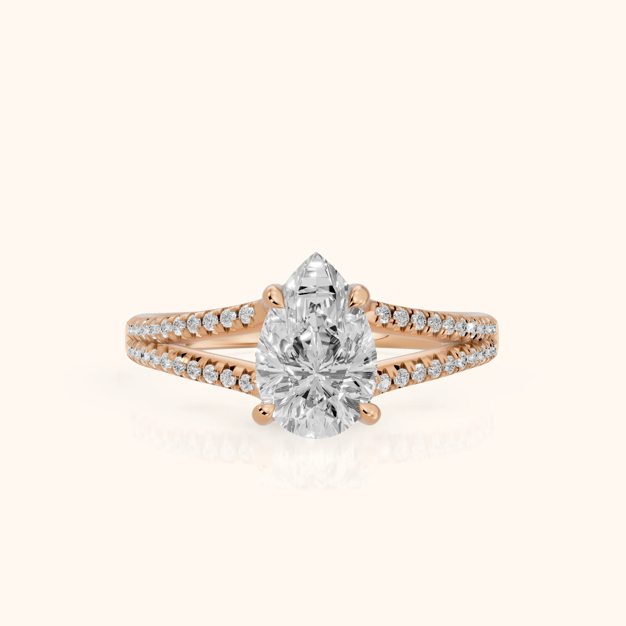 Bague de Fiançailles Solitaire Diamant Poire « Étreinte Éternelle » en Or Rose — view 1