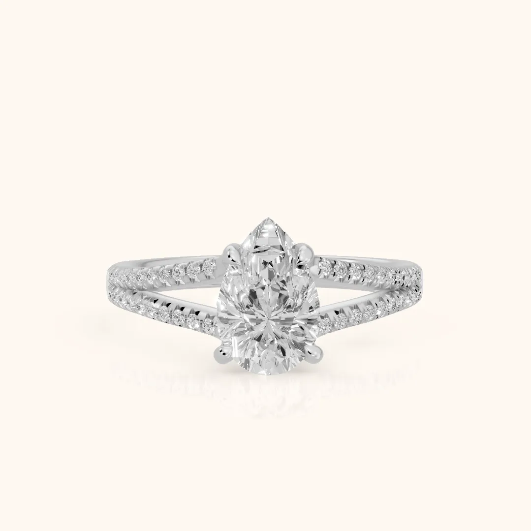 Bague de Fiançailles Solitaire Diamant Poire Étreinte Éternelle en Or Blanc