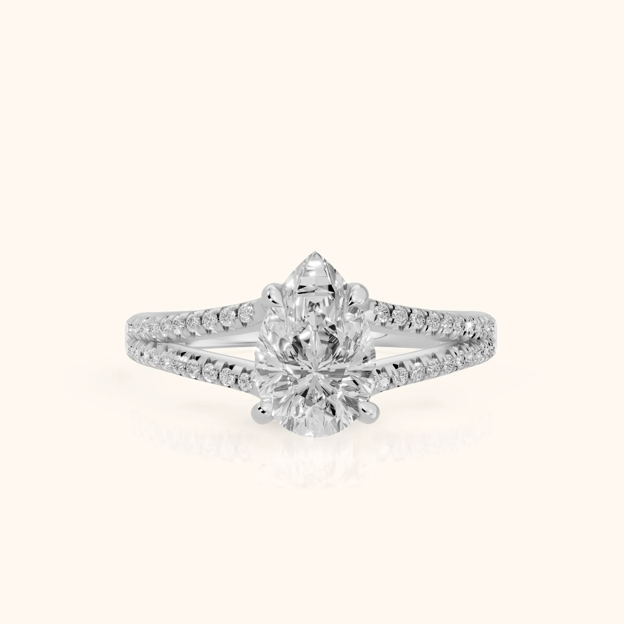 Eternal Embrace Solitaire Pear Diamond Engagement Ring in Silver — view 1