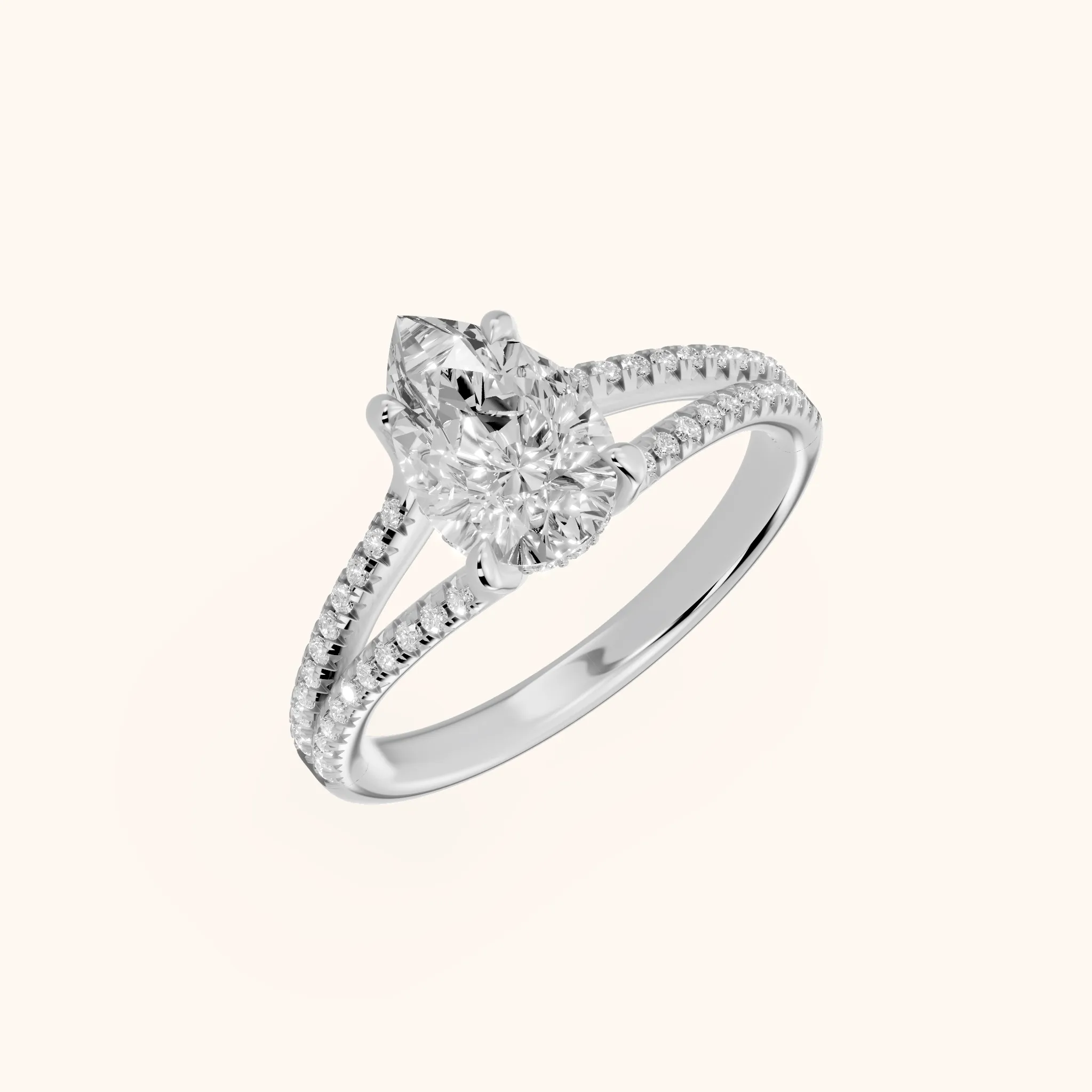 Bague de Fiançailles Solitaire Diamant Poire Étreinte Éternelle en Or Blanc