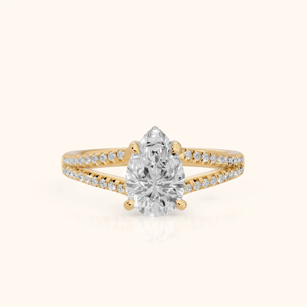 Bague de fiançailles Solitaire Diamant Poire Étreinte Éternelle en Or Jaune