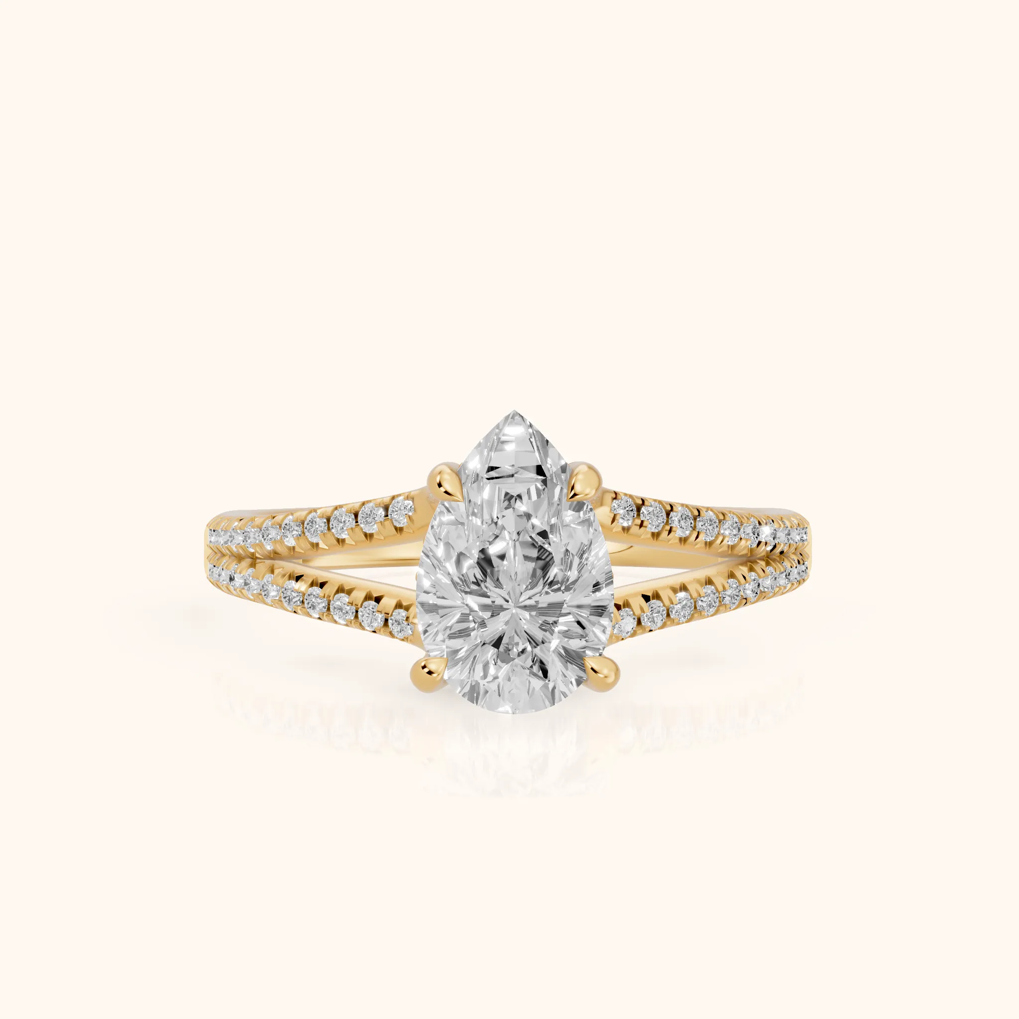 Eternal Embrace Solitaire Pear Diamond Engagement Ring in Yellow Gold — view 1