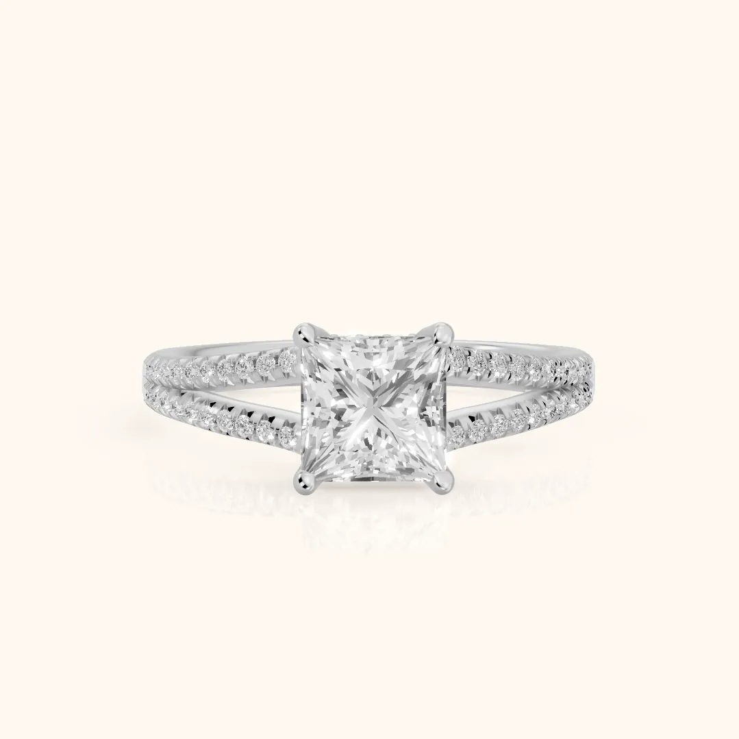 Bague de Fiançailles en Diamant Princesse Éternel Étreinte en Or Blanc