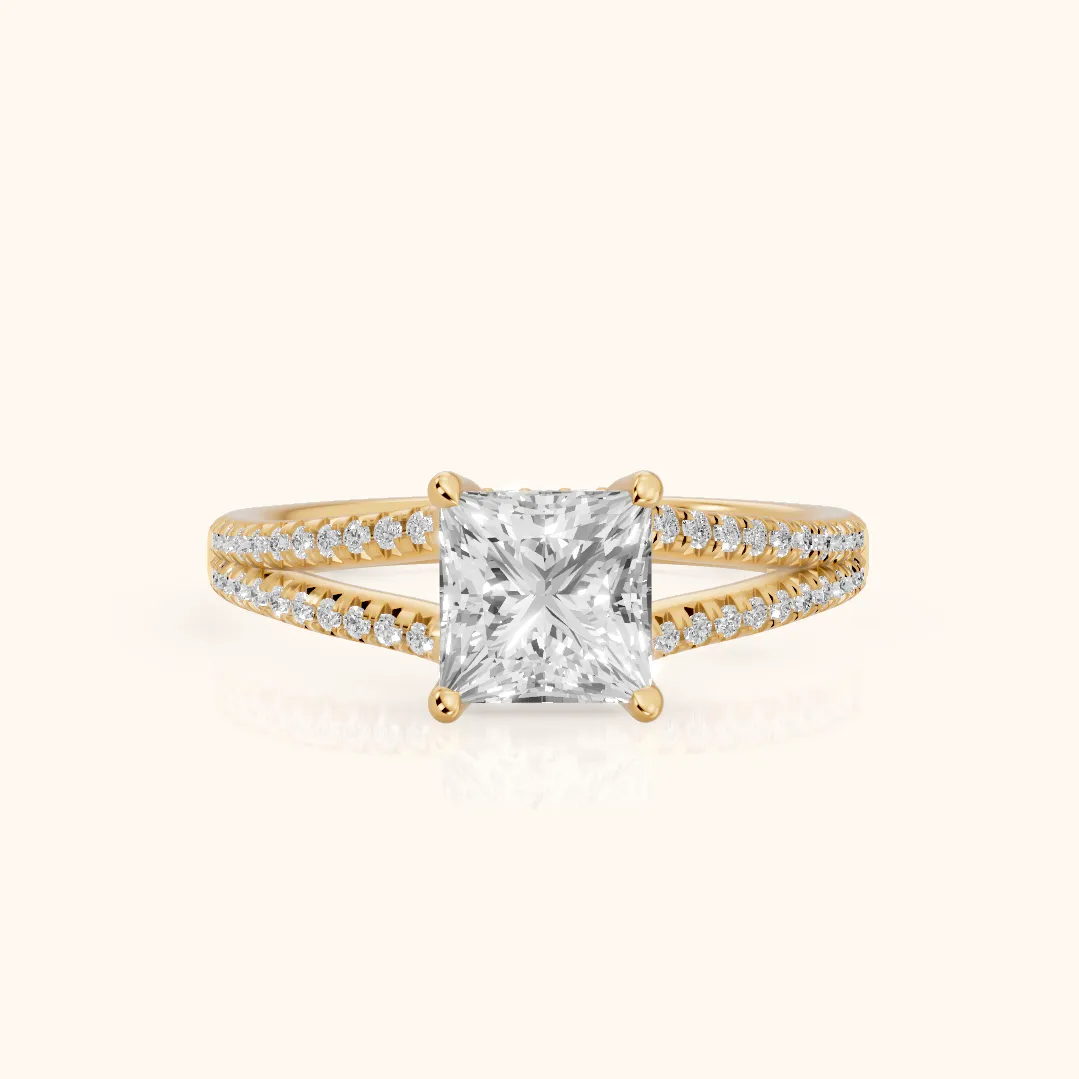 Bague de Fiançailles Princesse Diamant « Étreinte Éternelle » en Or Jaune