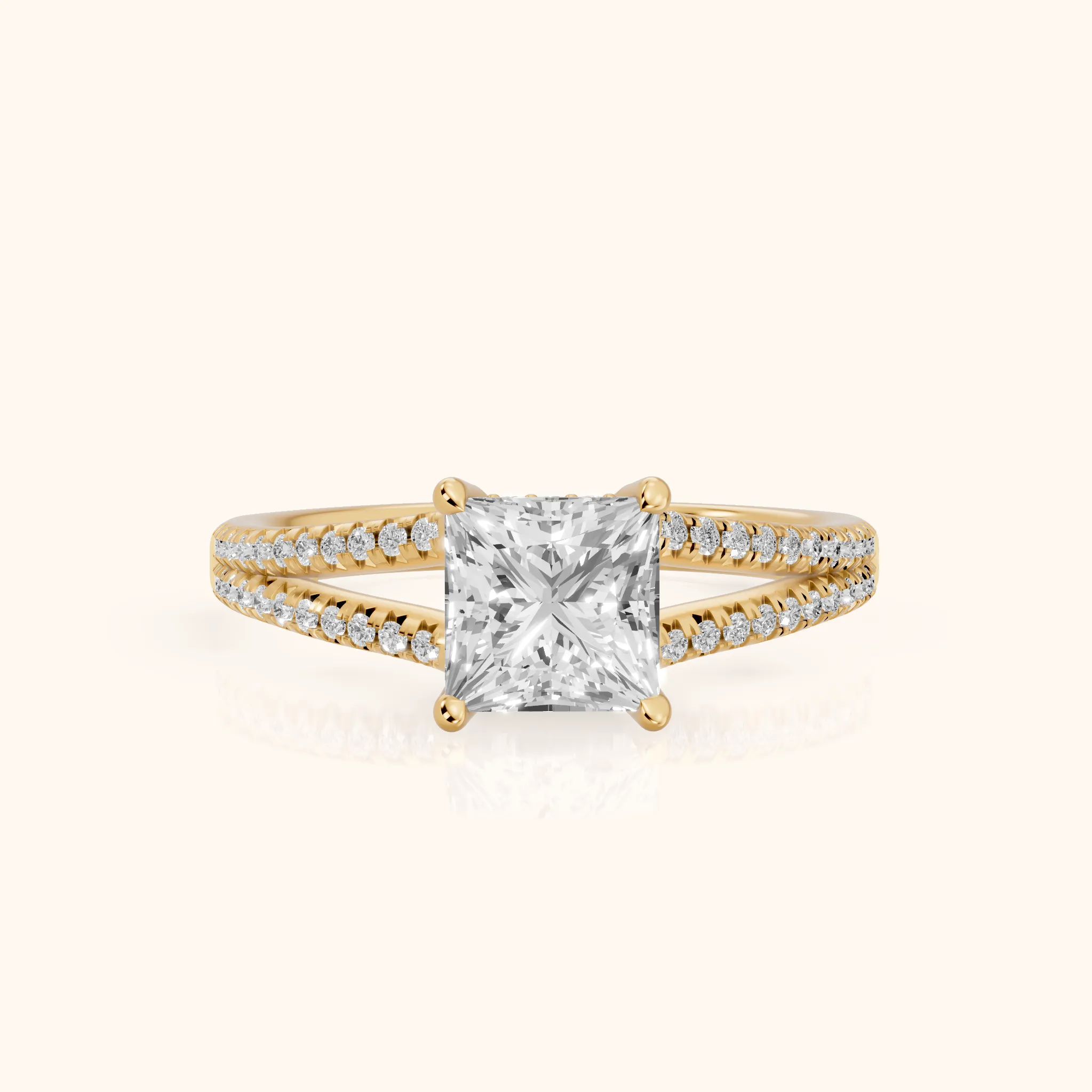 Bague de Fiançailles Princesse Diamant « Étreinte Éternelle » en Or Jaune — view 1