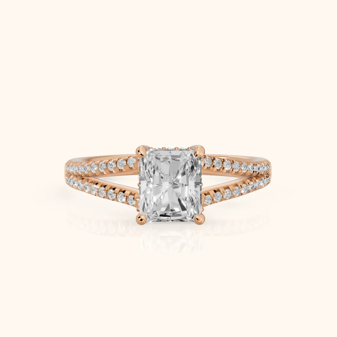 Bague de Fiançailles Solitaire Éternel Diamant Radiant en Or Rose