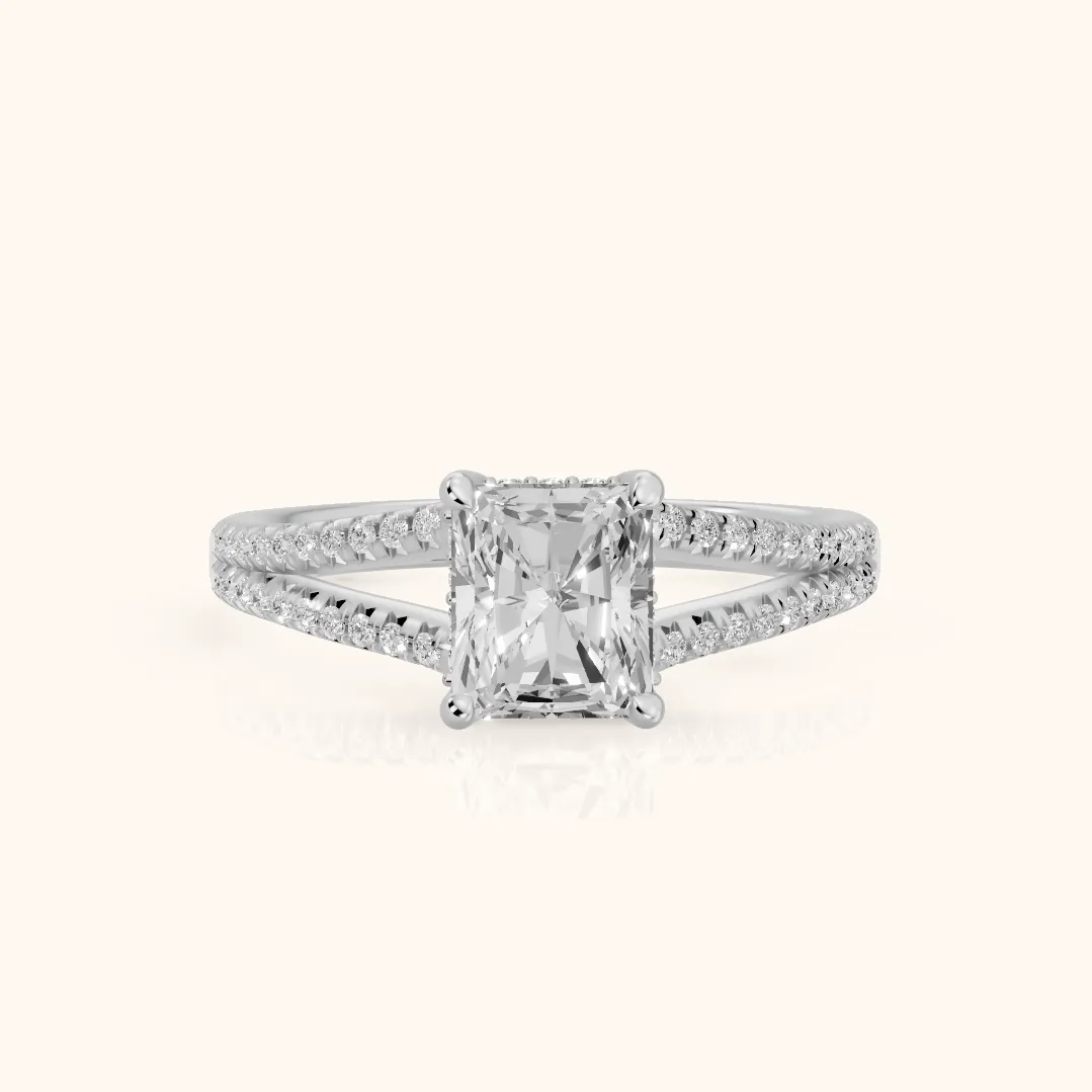 Bague de Fiançailles Solitaire Diamant Radiant Étreinte Éternelle en Or Blanc