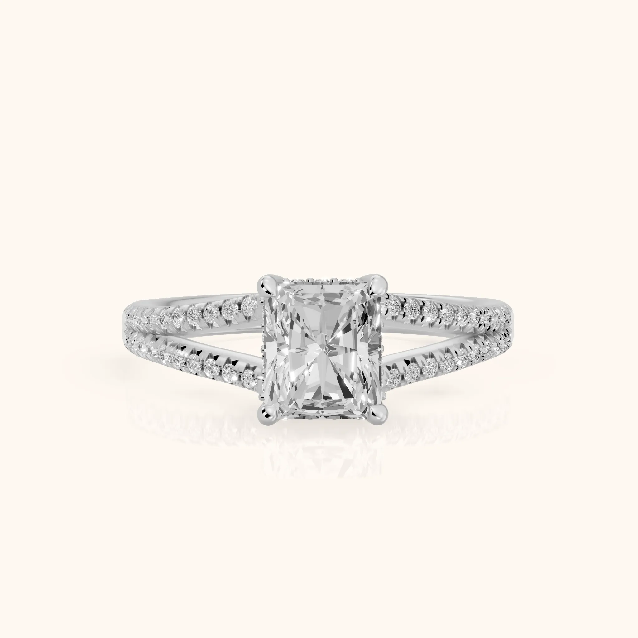Eternal Embrace Solitaire Radiant Diamond Engagement Ring in Platinum — view 1