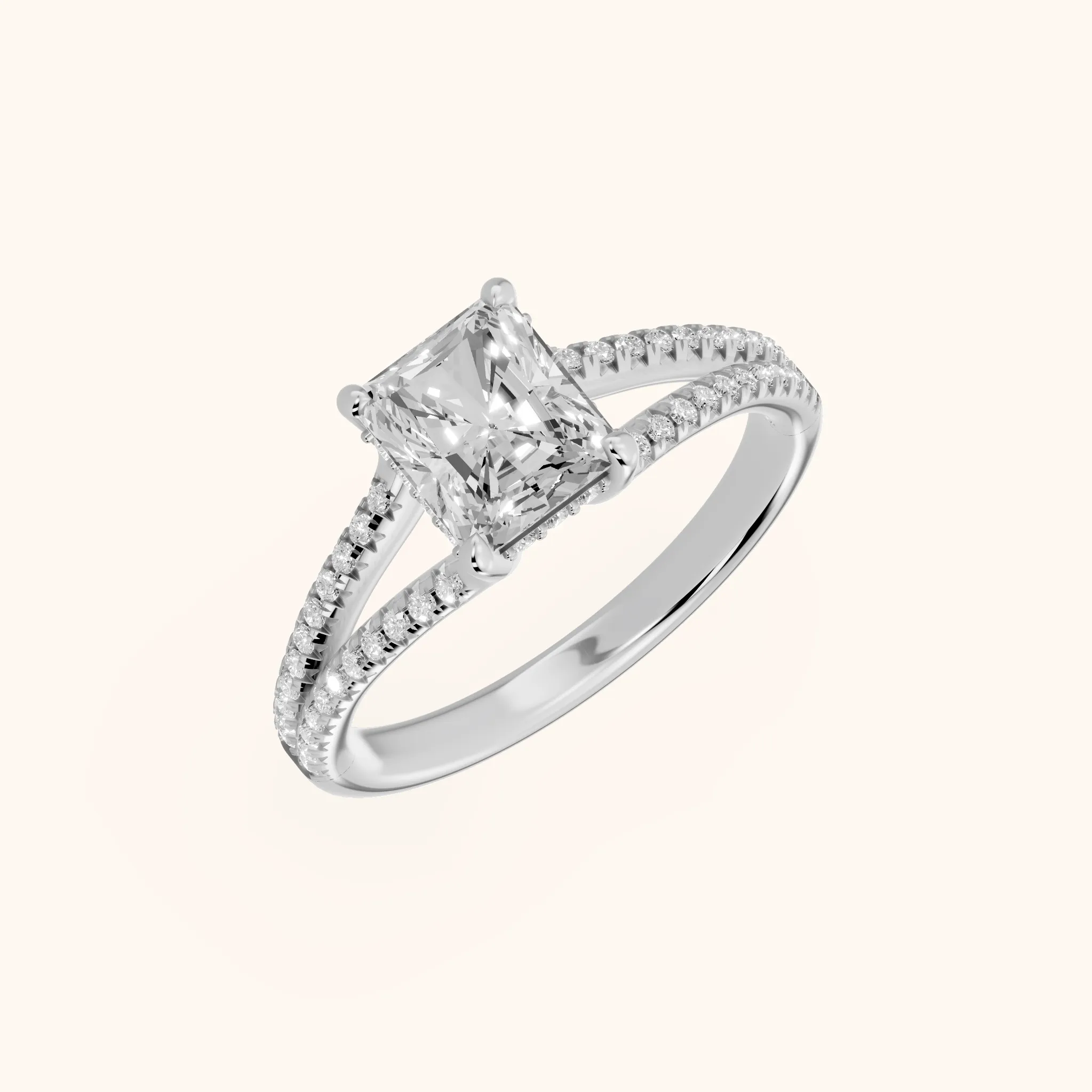Bague de Fiançailles Solitaire Diamant Radiant Étreinte Éternelle en Or Blanc