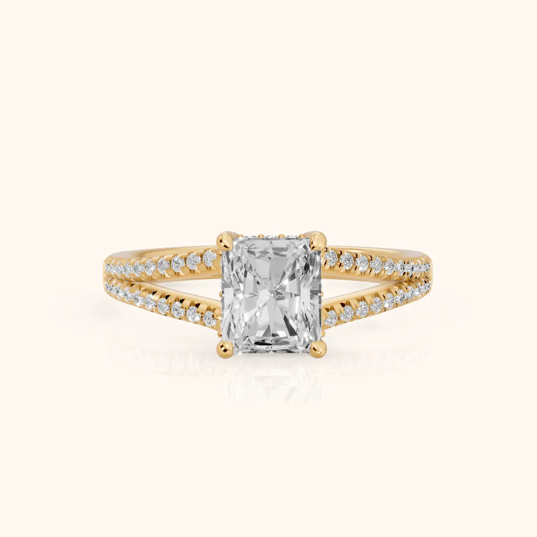 Bague de Fiançailles Solitaire Diamant Radiant "Étreinte Éternelle" en Or Jaune