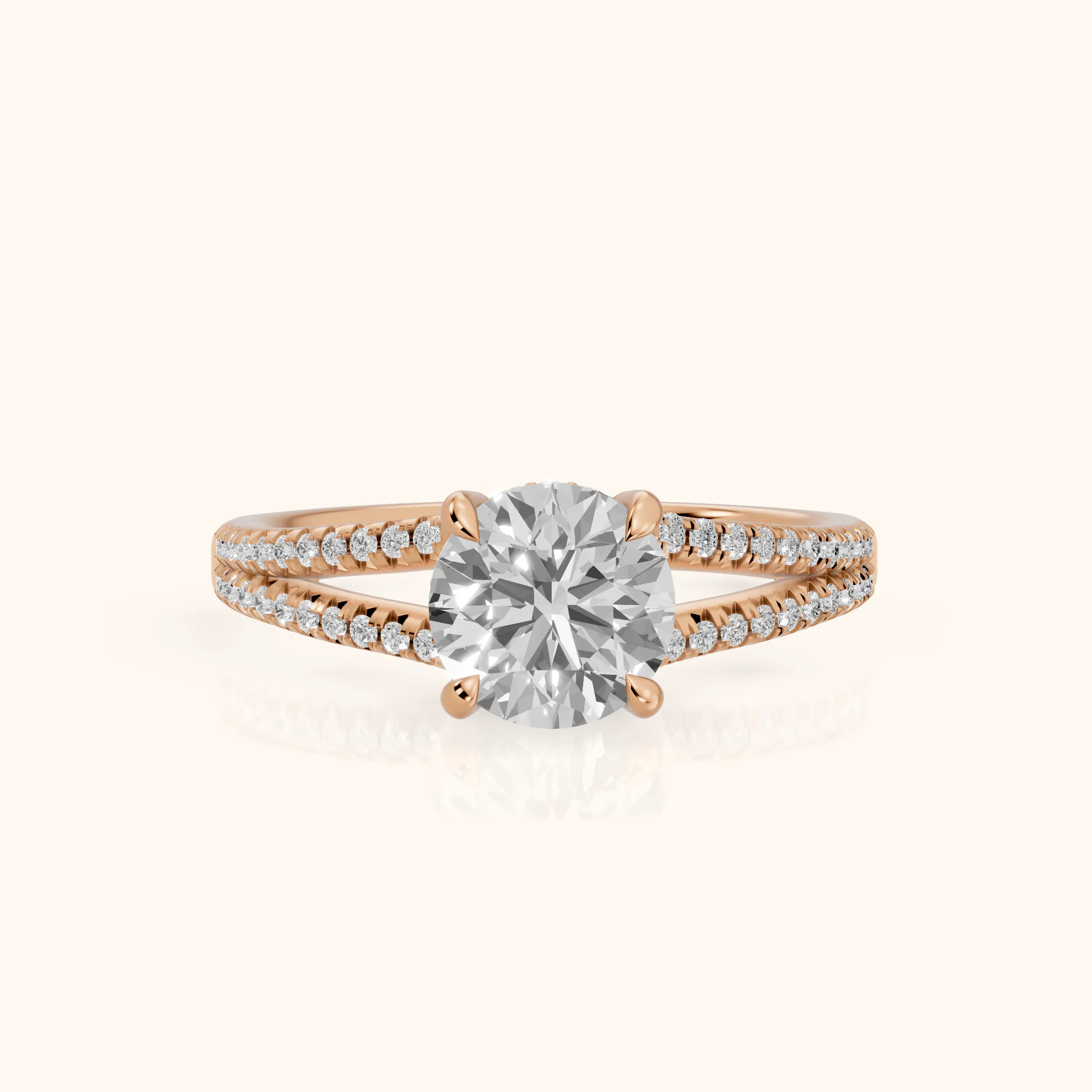 Eternal Embrace Solitaire Round Diamond Engagement Ring in Rose Gold — view 1
