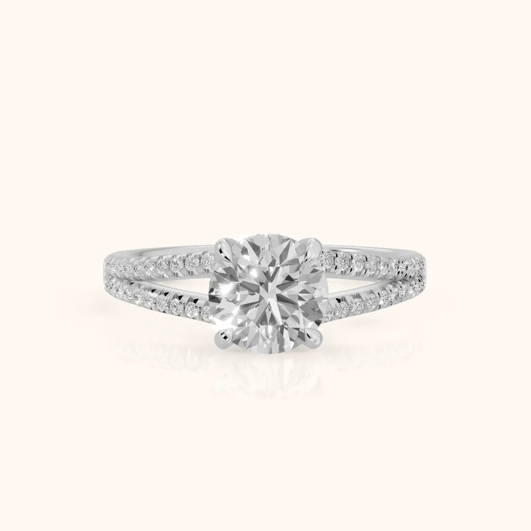 Bague de Fiançailles Solitaire Diamant Rond Étreinte Éternelle en Or Blanc