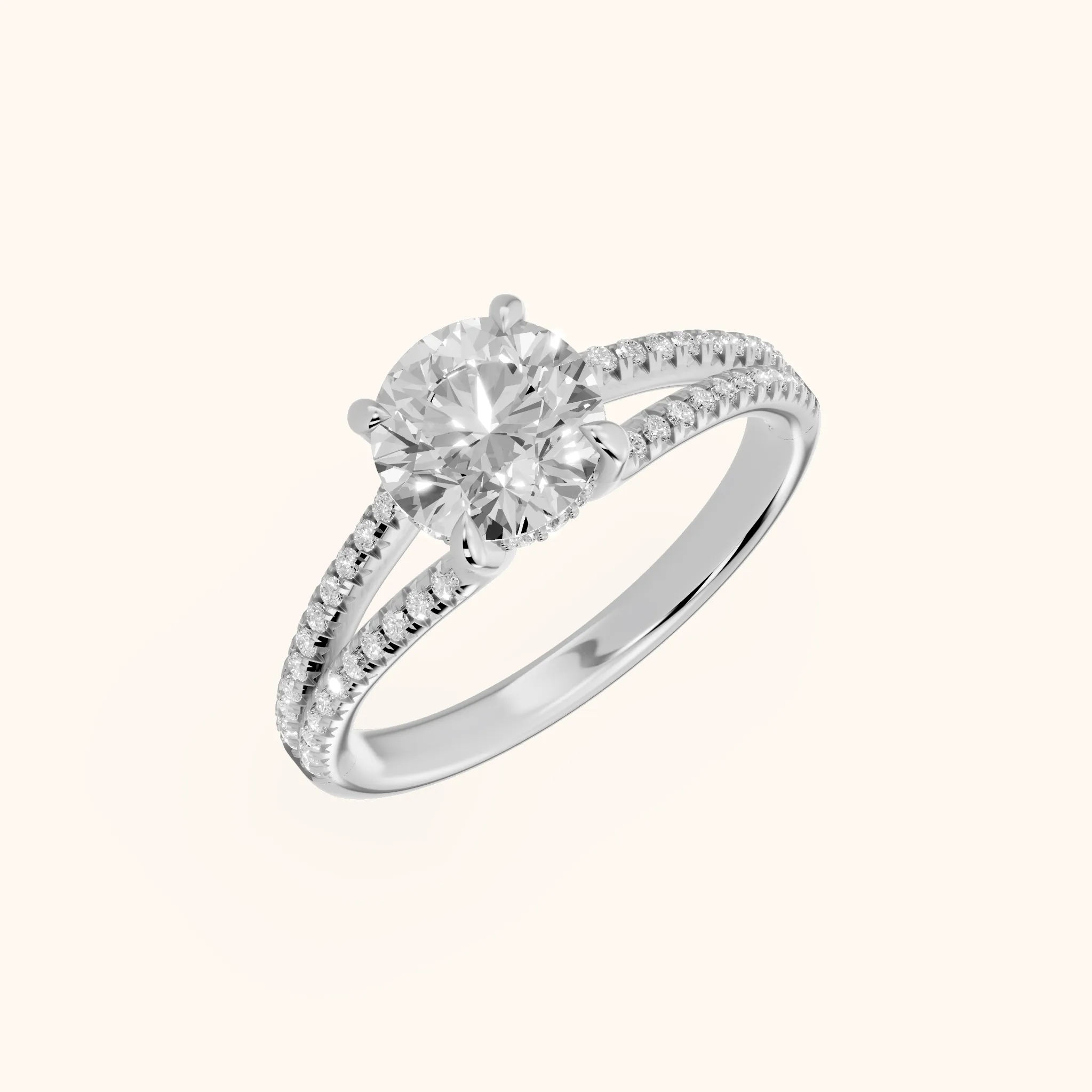 Bague de Fiançailles Solitaire Diamant Rond Étreinte Éternelle en Or Blanc