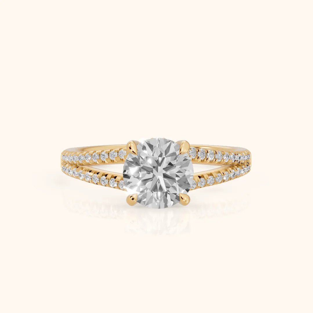 Bague de Fiançailles Solitaire Diamant Rond Étreinte Éternelle en Or Jaune