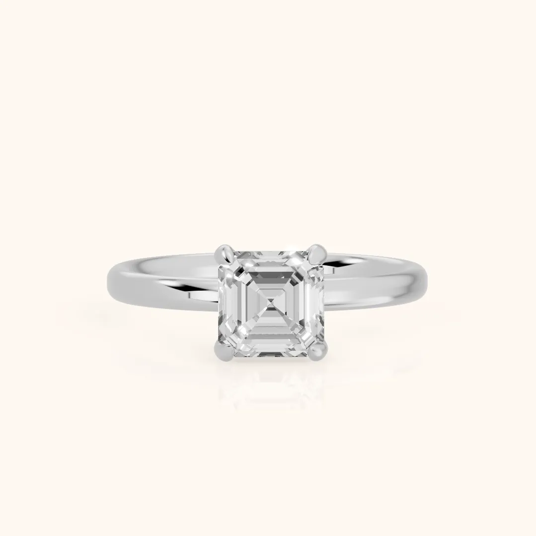 Charlotte Charm Solitaire Asscher Diamond Engagement Ring in Silver