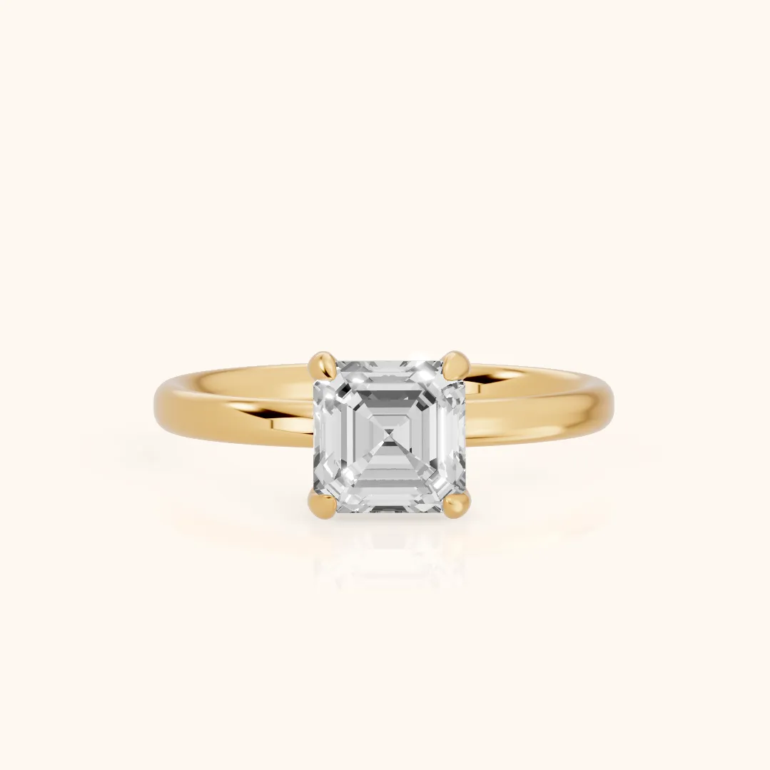 Bague de Fiançailles Solitaire Charlotte Charm Diamant Taille Asscher en Or Jaune