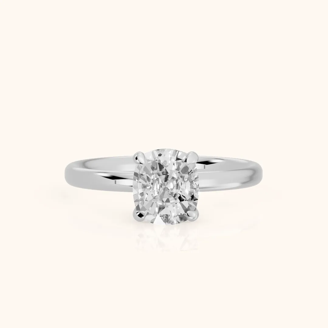 Charlotte Charm Cushion Diamond Solitaire Ring in White Gold