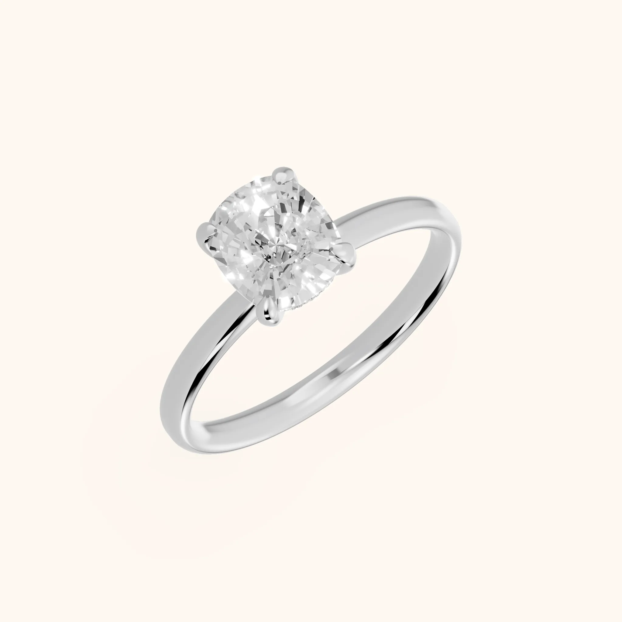 Charlotte Charm Cushion Diamond Solitaire Ring in White Gold