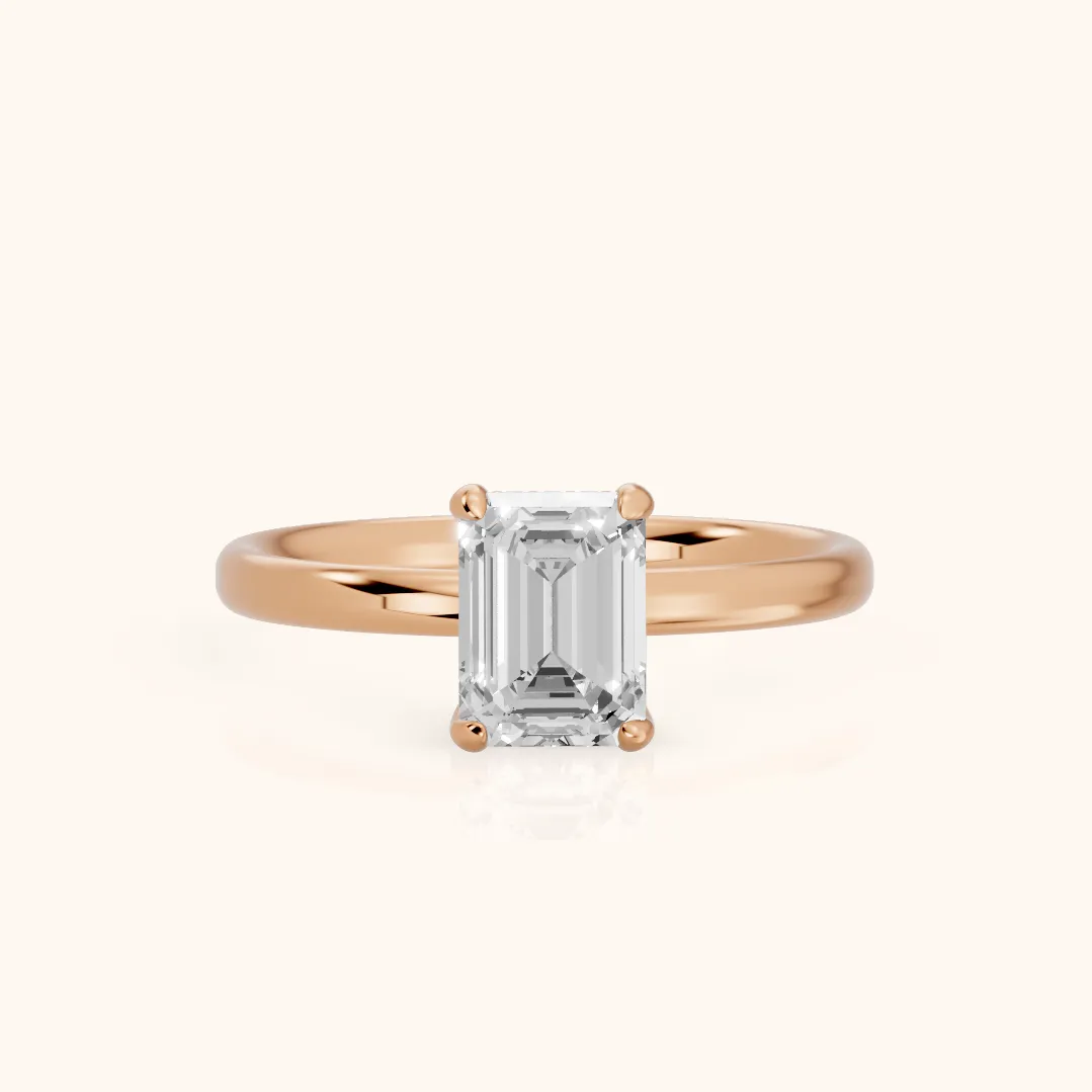 Bague de Fiançailles Charlotte Charm Solitaire Émeraude et Diamants en Or Rose